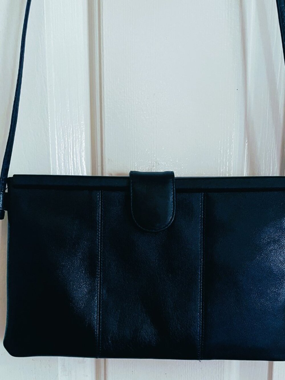 Vintage Koret Navy Blue Leather Crossbody Bag - Minimalist Classic